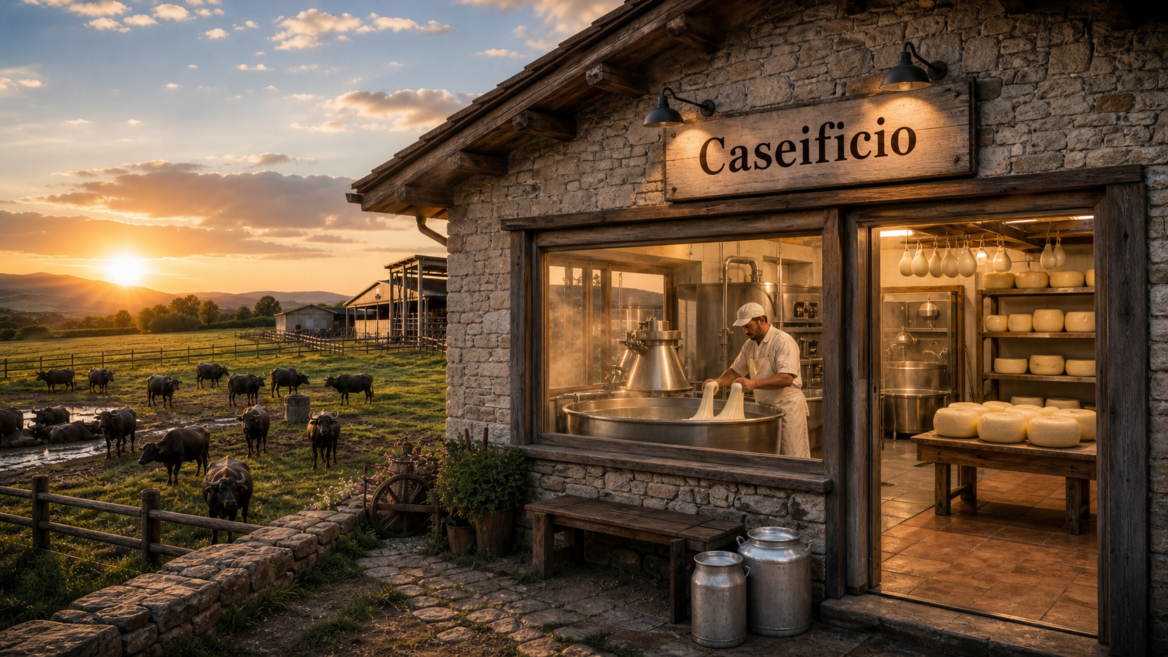 Caseificio - illustrazione generata con IA per l'industria alimentare