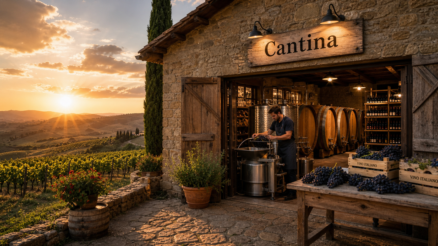 Cantina vitivinicola - illustrazione generata con IA